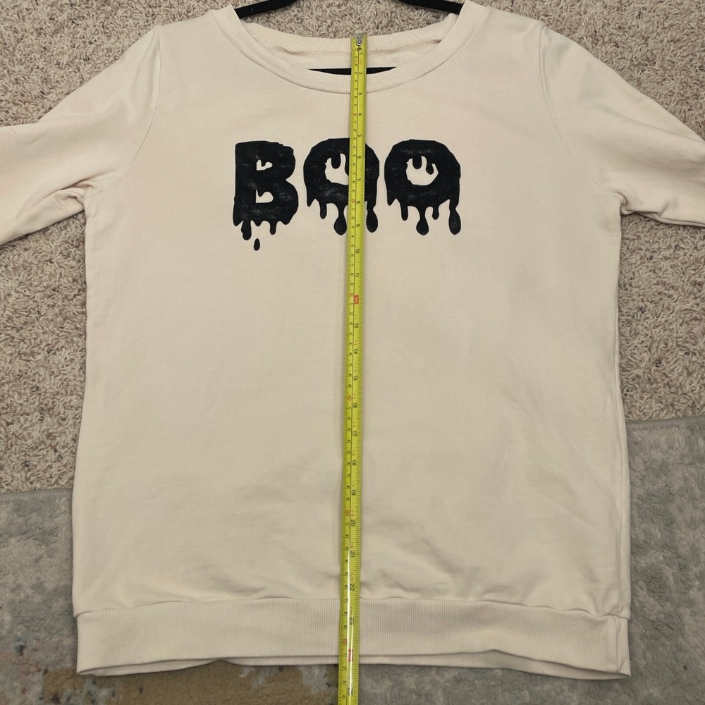 ModCloth Sweater Womens Medium Cream Black Velvet Drip BOO Long Sleeve Pullover - Picture 8 of 8